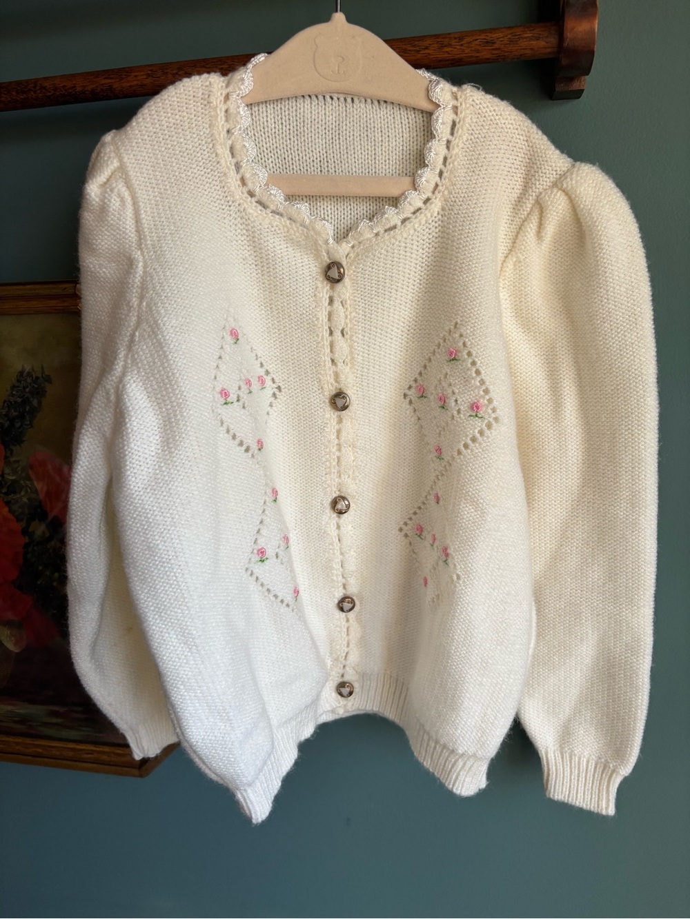VTG Handmade Cardigan w/ Floral Embroidery